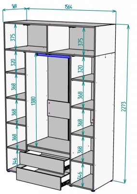 Шкаф 1564 мм Erik H328 + Антресоль HA4 (Графит) в Каменске-Уральском - kamensk-uralskij.mebel-e96.ru