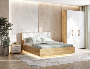 Кровать парящая Ирис крафт/белый с подсветкой (Миф) в Каменске-Уральском - kamensk-uralskij.mebel-e96.ru