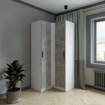 Шкаф угловой Ларс (угол прямой), Белый/Ателье светлое (Микон) в Каменске-Уральском - kamensk-uralskij.mebel-e96.ru