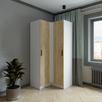 Шкаф угловой Ларс (угол прямой), Белый/Крафт золотой (Микон) в Каменске-Уральском - kamensk-uralskij.mebel-e96.ru