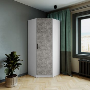 Шкаф угловой Ларс (угол скос), Белый/Ателье светлое (Микон) в Каменске-Уральском - kamensk-uralskij.mebel-e96.ru