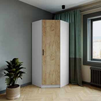 Шкаф угловой Ларс (угол скос), Белый/Крафт золотой (Микон) в Каменске-Уральском - kamensk-uralskij.mebel-e96.ru