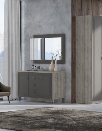 Комод 2дв, 3ящ Лежер КМ-3103 дуб серый/холст вулканический(СанТан) в Каменске-Уральском - kamensk-uralskij.mebel-e96.ru