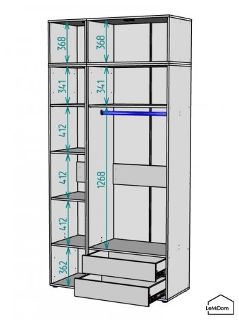 Шкаф с антресолью 1200 мм Linnea MHR-3A-2 2450х1200х510 (ДВ-М 11.1.25) в Каменске-Уральском - kamensk-uralskij.mebel-e96.ru