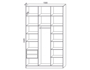 Шкаф распашной 1500 мм М6-3.3 Б+П+Б 150 + ящики + антресоль (М6) в Каменске-Уральском - kamensk-uralskij.mebel-e96.ru