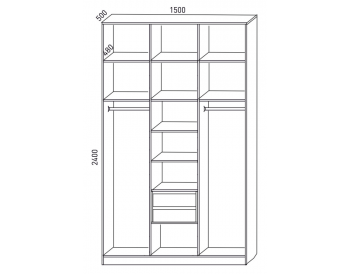 Шкаф распашной 1500 мм М6-3.4 П+Б+П 150 + антресоль + ящики (М6) в Каменске-Уральском - kamensk-uralskij.mebel-e96.ru