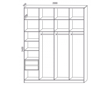 Шкаф распашной 2000 мм М6-4.6 Б+П+П+П 200 + антресоль + ящики (М6) в Каменске-Уральском - kamensk-uralskij.mebel-e96.ru