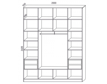 Шкаф распашной 2000 мм М6-4.2 Б+П+Б 200 + антресоль + 4 ящика (М6) в Каменске-Уральском - kamensk-uralskij.mebel-e96.ru