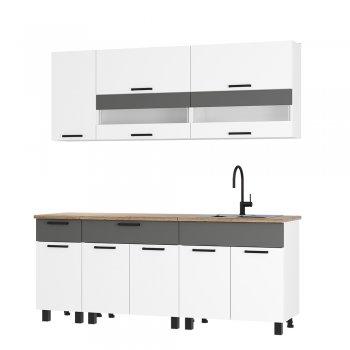 Кухонный гарнитур Монтана 2000 мм белый/графит (БТС) в Каменске-Уральском - kamensk-uralskij.mebel-e96.ru