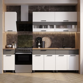 Кухонный гарнитур Монтана 2000 мм белый/графит (БТС) в Каменске-Уральском - kamensk-uralskij.mebel-e96.ru