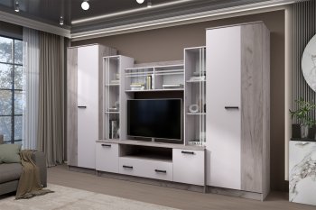 Стенка Николь-2 крафт серый/кашемир (Зарон) в Каменске-Уральском - kamensk-uralskij.mebel-e96.ru