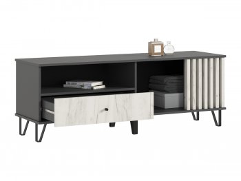 Тумба ТВ (1500) Роджина крафт белый/графит (Миф) в Каменске-Уральском - kamensk-uralskij.mebel-e96.ru