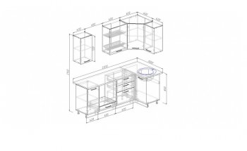 Угловой кухонный гарнитур Жемчуг 2200*1000 мм в Каменске-Уральском - kamensk-uralskij.mebel-e96.ru