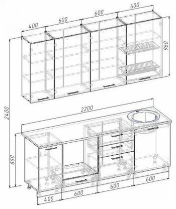 Кухонный гарнитур Муссон 2200 мм в Каменске-Уральском - kamensk-uralskij.mebel-e96.ru