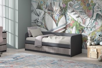 Кровать Соната 900 графит/крафт серый (Зарон) в Каменске-Уральском - kamensk-uralskij.mebel-e96.ru