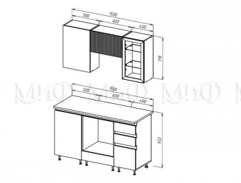 Кухонный гарнитур Техно-6 1500 мм (Миф) в Каменске-Уральском - kamensk-uralskij.mebel-e96.ru